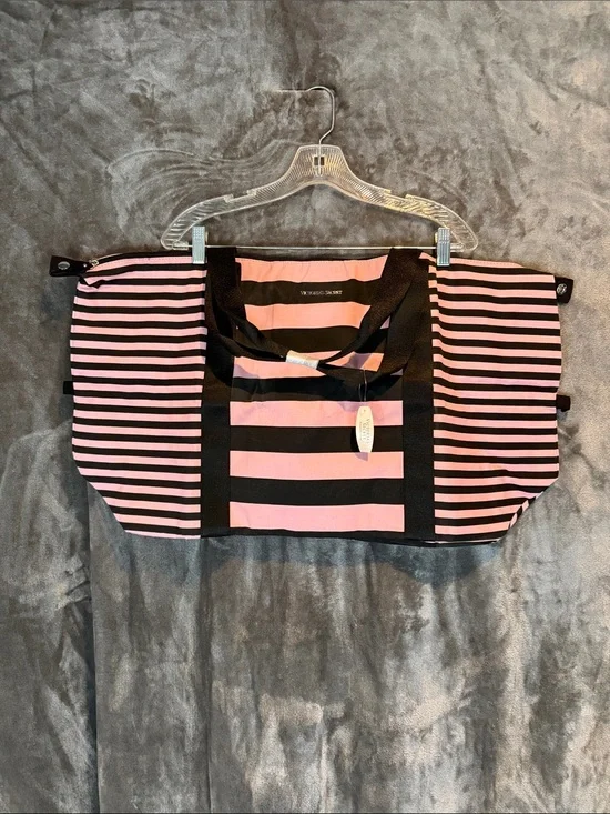 Victoria's Secret Pink and Black Striped Canvas Tote