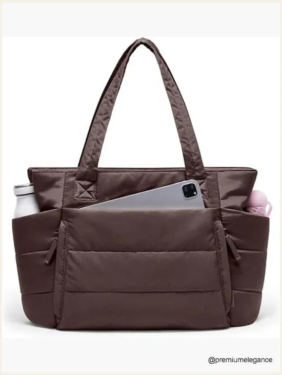 Quilted Puffer Tote with Laptop Compartment, 20L, Water Resistant, Lightweight