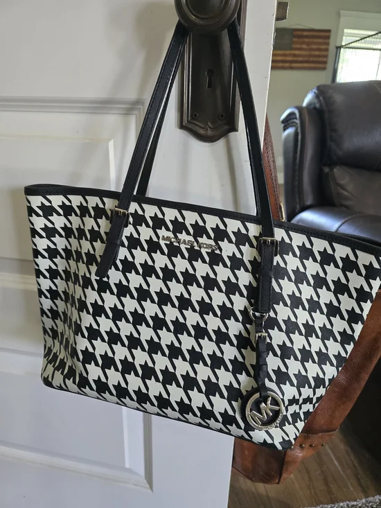 Michael Kors Black & White Houndstooth Tote Bag