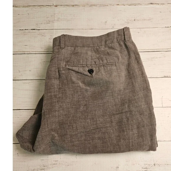 Perry Ellis Modern Fit Linen Cotton Blend Pants Brown Grey Mens 38x30