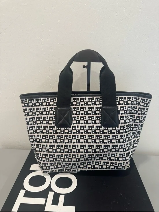 Bally Black and White Geometric Canvas Tote