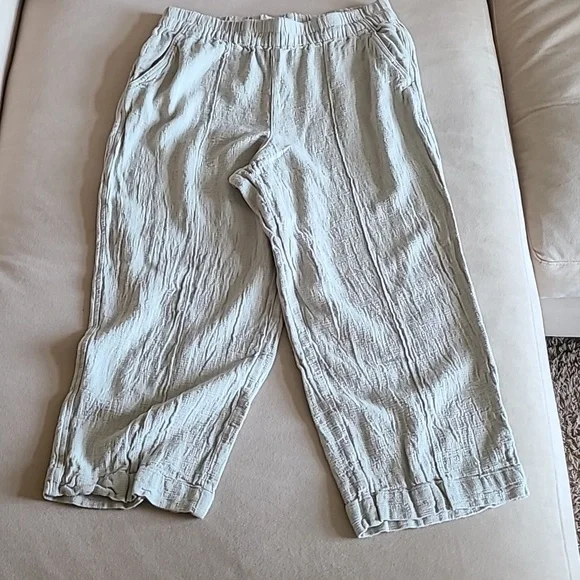 Madewell Women's Linen Wide Leg Capri Sage Green Pants