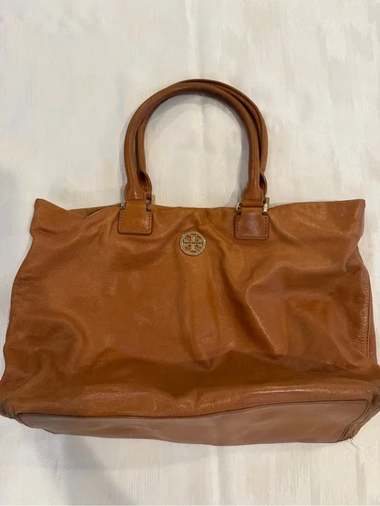 Tory Burch Brown Leather Tote with Gold Logo