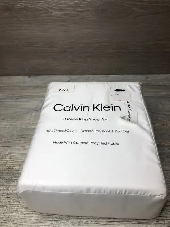 Calvin Klein 400 TC White King Sheet Set Tencel Lyocell Fibers - 4 Piece Bedroom