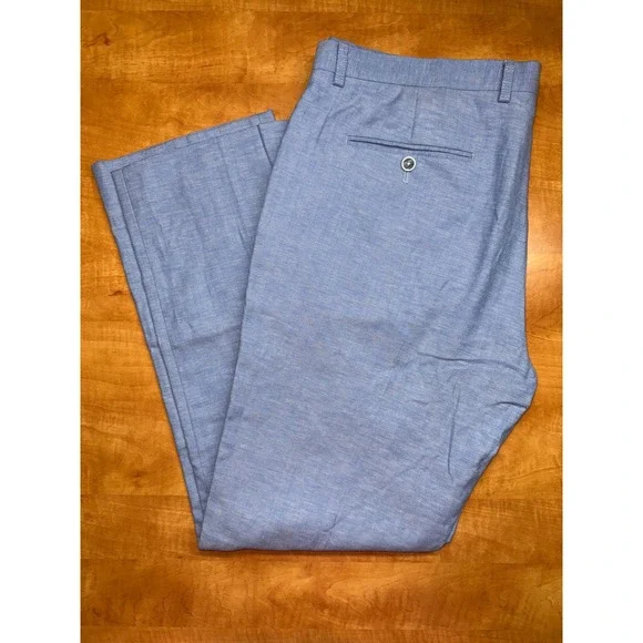 Paisley & Gray Mens Slim Fit Linen Blend Herringbone Trousers Blue 38x32