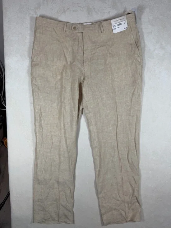 Brand New NWT Joseph Abboud 100% Linen 42W 32L Men's Beige Linen-Blend Chinos