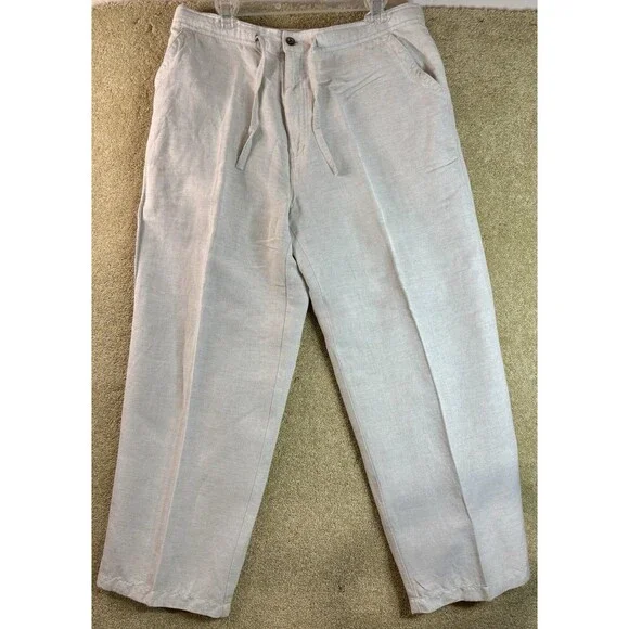 Cubavera Linen Blend Men's Beige Regular Fit Drawstring Pants Large 34 / 36