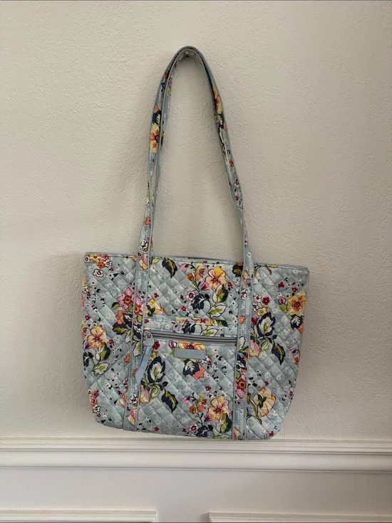 Vera Bradley Sky Blue Quilted Floral Shoulder Tote