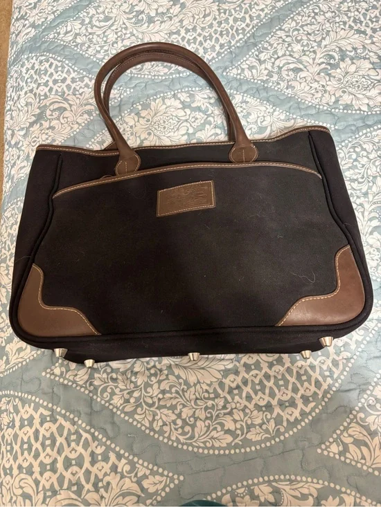 American Living Black Canvas Leather Trim  Tote Bag