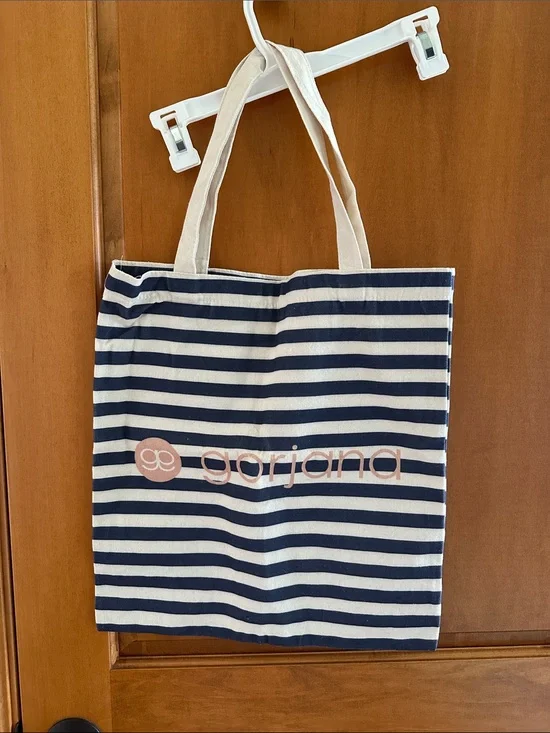 NEW Gorjana Striped Canvas Tote Bag Navy Cream Pink Logo
