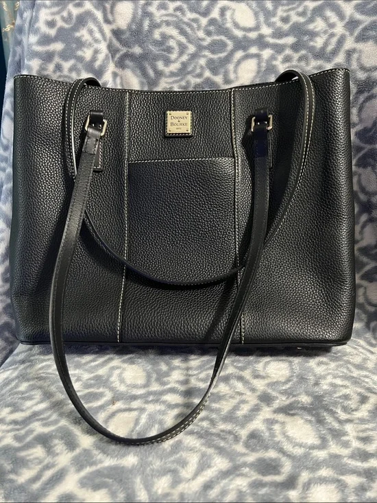 Dooney & Bourke Black Pebble Leather Tote with Front Pocket