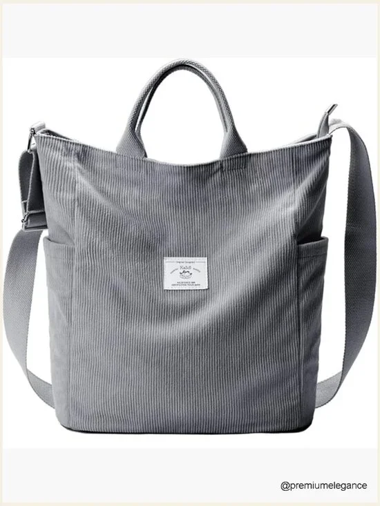 Corduroy Tote Bag Large Messenger Shoulder Hobo Crossbody Zipper Work Shopping