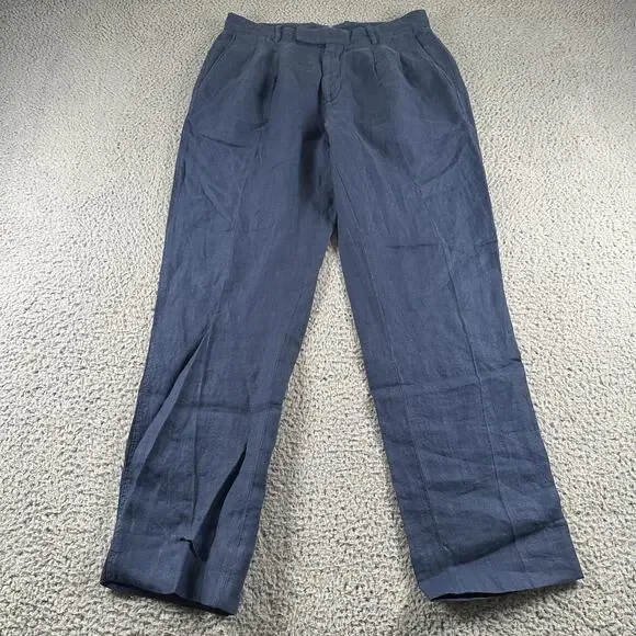 Billy Reid Linen Dress Pants Mens 31 Blue Pleated Straight Leg Lightweight