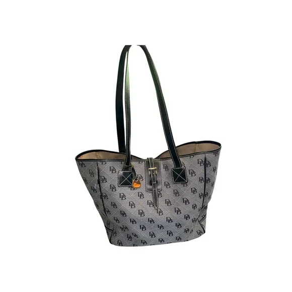 Vintage Dooney & Bourke Signature DB Monogram Blue Jacquard Tote Bag Made in USA