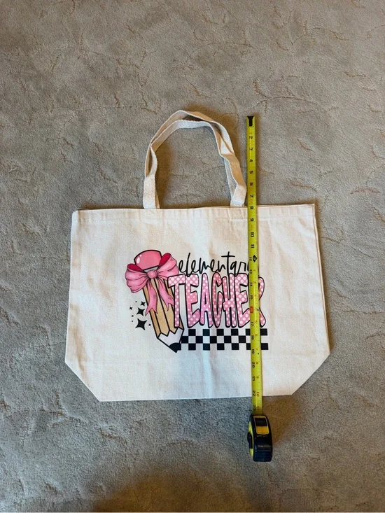 Canvas Tote Bag for Elementary Teacher - Pink Pencil Design