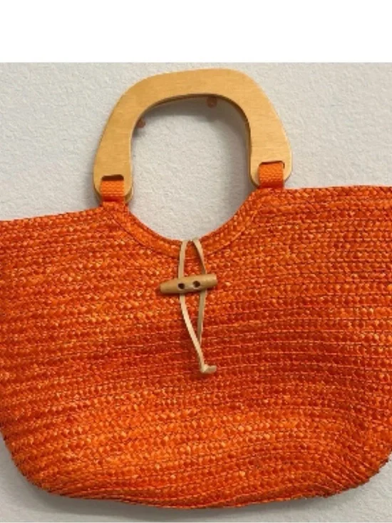 White Stag Orange Woven Tote with Wooden Handles