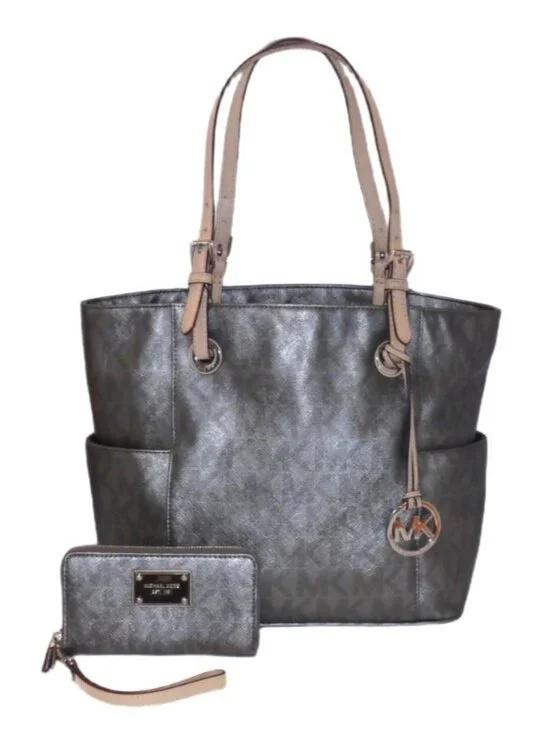 Michael Michael Kors brown-ish gray tote shoulder bag & matching wristlet wallet