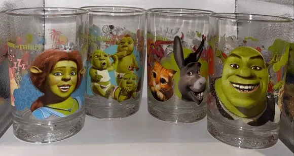 Vintage set of 4 collectible McDonald's Shrek the Third promotional glass cups r