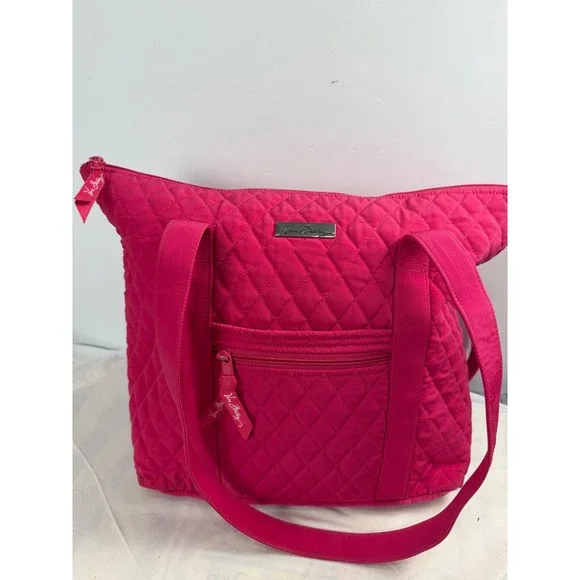 Vera Bradley Pink Quilted Shoulder Bag Zip Top Tote Floral Lining