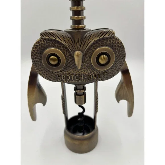 Hootch-Owl Vintage Style Wing Corkscrew Owl Face Bronze‎ Tone Wine Bottle Opener