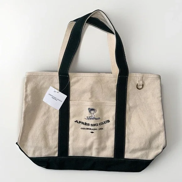 NWT American Eagle Peanuts Snoopy Apres Ski Club Canvas Tote Bag Colorado