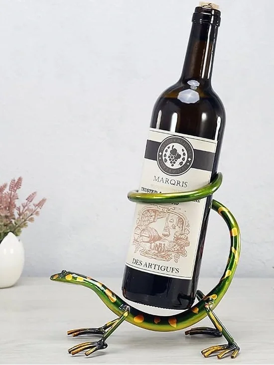 Gecko Wine Rack Metal Lizard Tabletop Wine Bottle Holder Barware Iron Figurine