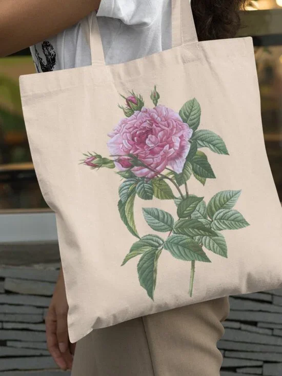 Gallic Rose Vintage Floral Print Graphic Canvas Tote Bag