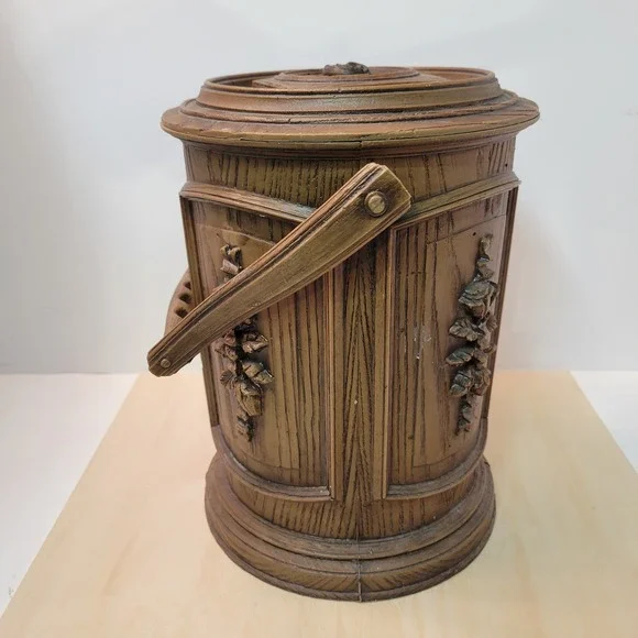 Vintage Owens Corning‎ Ice Bucket Faux Wood Barrel Style Insulated Container