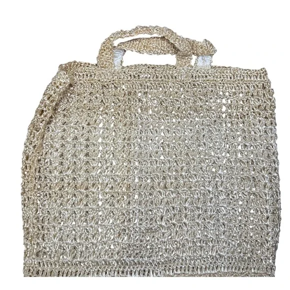 Large Crochet Raffia Tote‎ Bag Beige Open Weave Shoulder Bag vintage