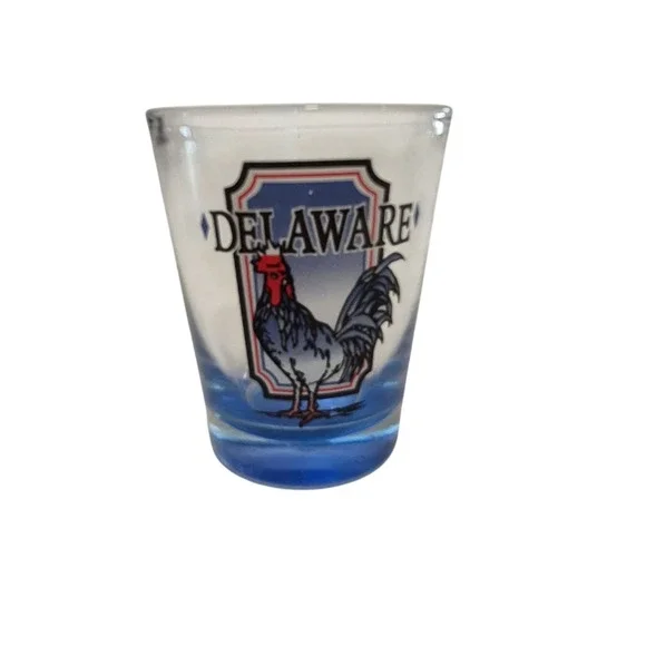 Delaware Blue‎ Hen Shot Glass Blue Clear Souvenir Barware