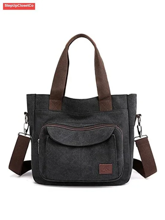Multipocket Canvas Tote Purse Shoulder Crossbody Bag Work Travel Handbag