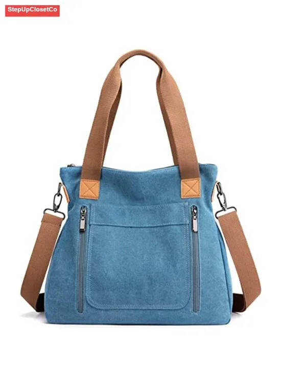 Canvas Tote Bag Multi-Pocket Work Shoulder Crossbody Handbag Large Capacity