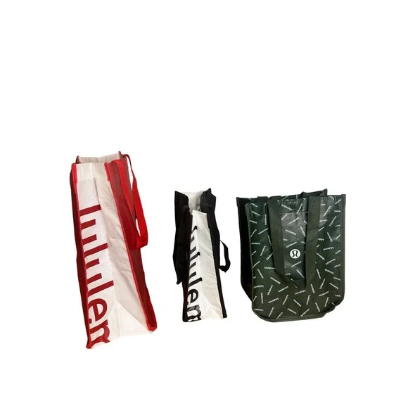 Lululemon Reusable Tote Bag Bundle Set of 3‎ Red Black Green Logo Shopping Bags