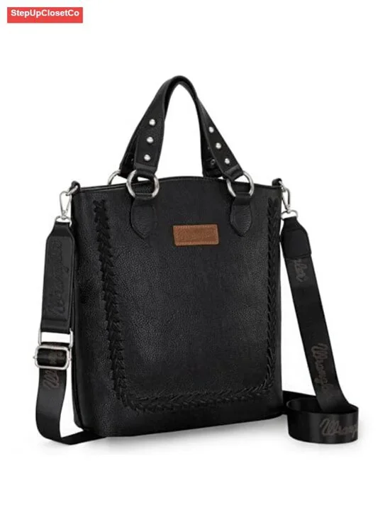 Large Crossbody Tote Purse in Vegan Faux Leather with Guitar Strap and Zip