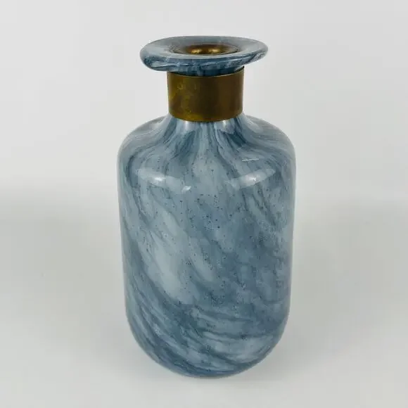 Art Glass Blue Marble Glass Decanter / Vase 7 3/4” x 4” Dara