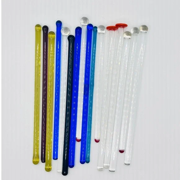 Unbranded Glass Swizzle Sticks 6in Multi Excellent 16pc Vintage Stirrers