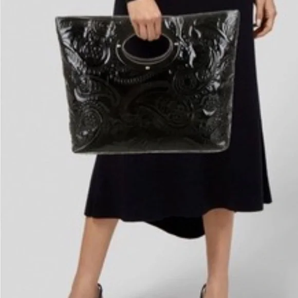kate spade Large Black Patent Leather Calabases Kei Embossed Tote