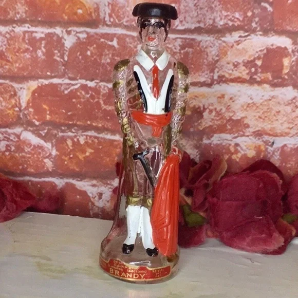 Vintage MCM Glass Peruvian Matador Bull Fighter Brandy Liquor Bottle Decanter