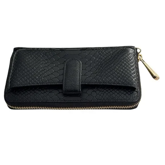 GiGi New York City Phone Wallet Black Python Leather Zip‎ Around $215