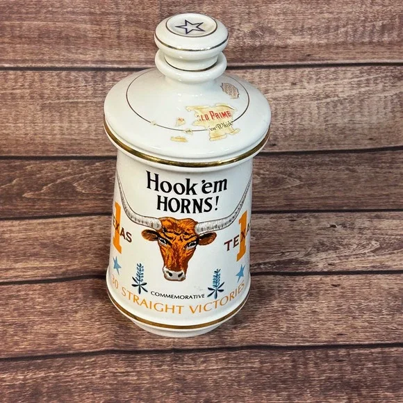 Vintage 1971 Stitzel-Weller Texas Longhorns 30 Victories Porcelain Decanter 9in