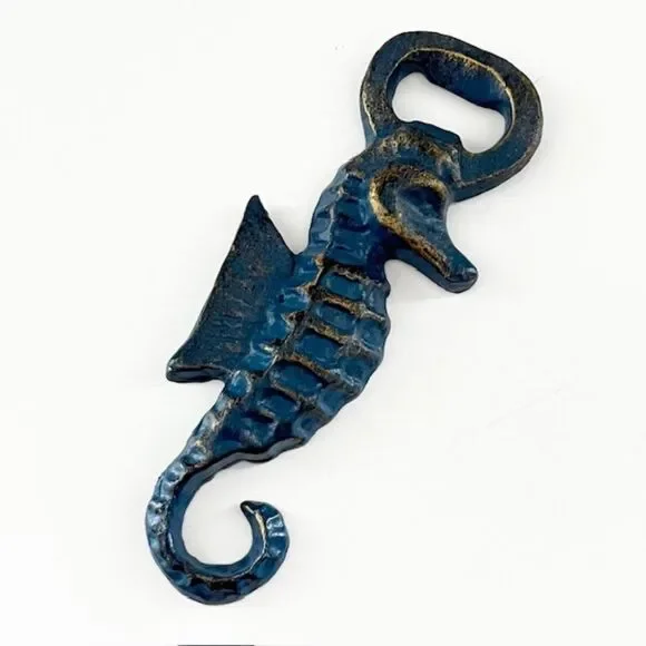 Seahorse Bottle Opener Blue Metal Coastal Beachy NWOT