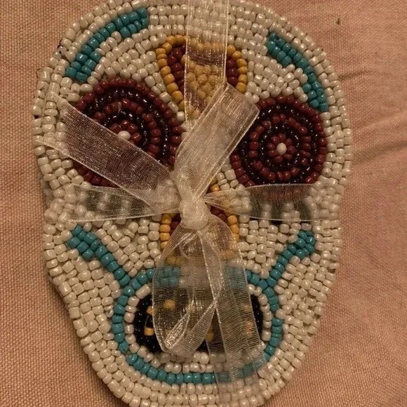 NEW Day of the Dead Skull Ghost Beaded 4pc Coaster Set