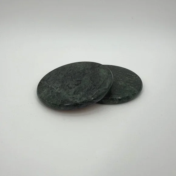 Green Marble Coasters with Cork Backing Set of 2 Dark Forest Stone Round 4 inch