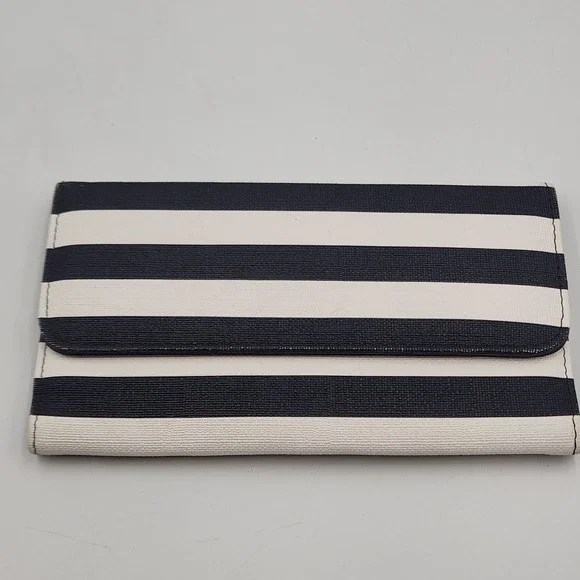 KUT From The Kloth Black‎ White Stripe Trifold Wallet Clutch Organizer - Snap