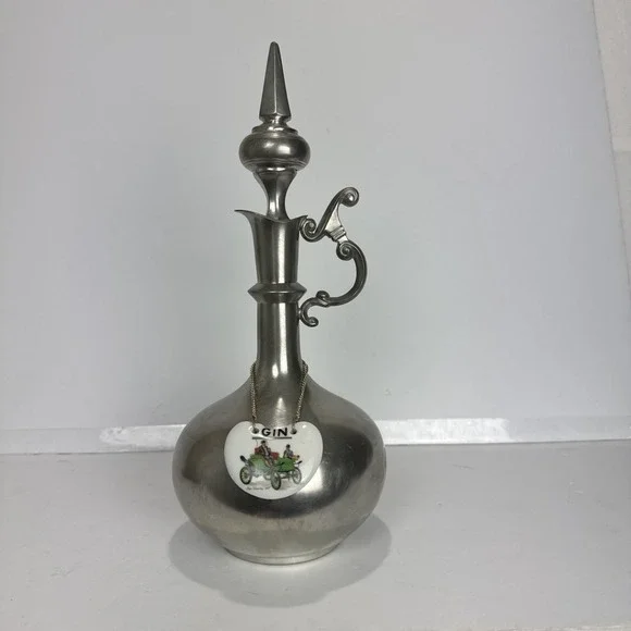 VTG Kurz Tiel Holland Real Pewter Gin Decanter Stopper 12.5in Silver Car Label