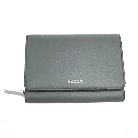 Bally Woodi Gray Pebbled Leather Bifold Wallet‎