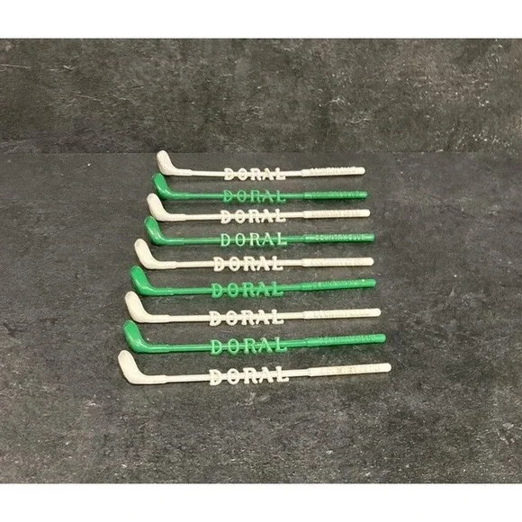 Golf Club Driver Swizzle Sticks Doral Country Club Green White Set of 9 Vtg
