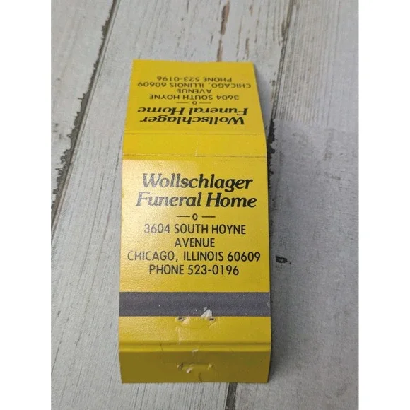 Vintage Matchbook‎ Cover Wollschlager Funeral Home Chicago, Illinois