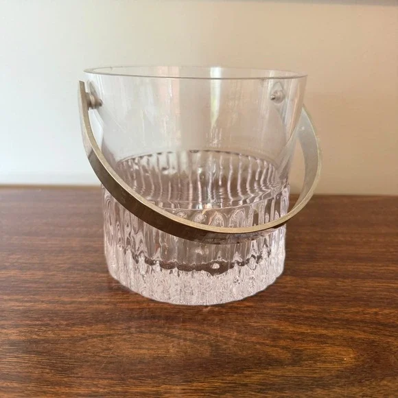 Vintage Kosta Boda Swedish Lead Crystal Ice Bucket With Metal Handle MCM Barware