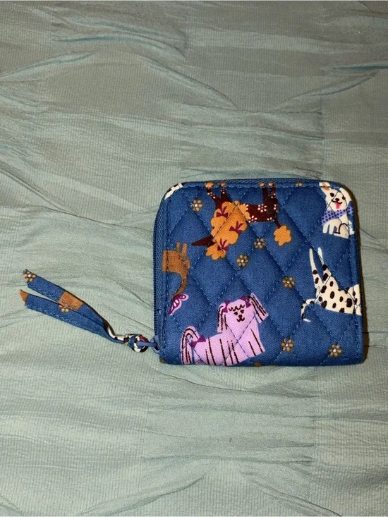 Vera Bradley Blue Quilted Zip Wallet with Playful Dog Pattern